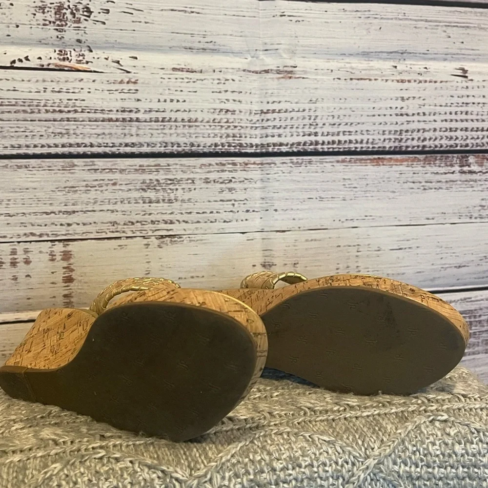 Gold Cork Wedge Thong Sandals - Women's Metallic Gold